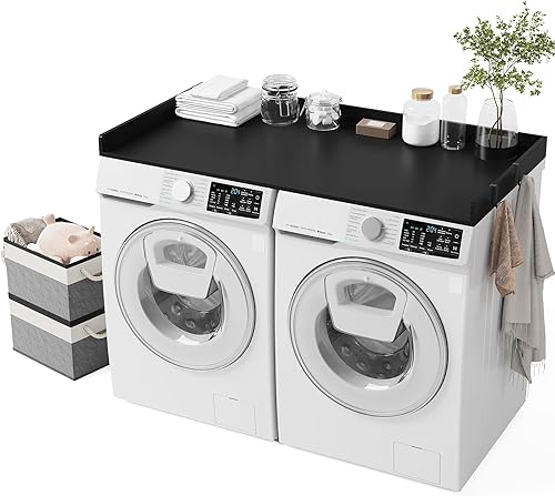 Encimera de lavadora y secadora  54 x 27.6 pulgadas antideslizante para lavadoras y secadoras de carga frontal  Ganchos de metal y rieles de borde