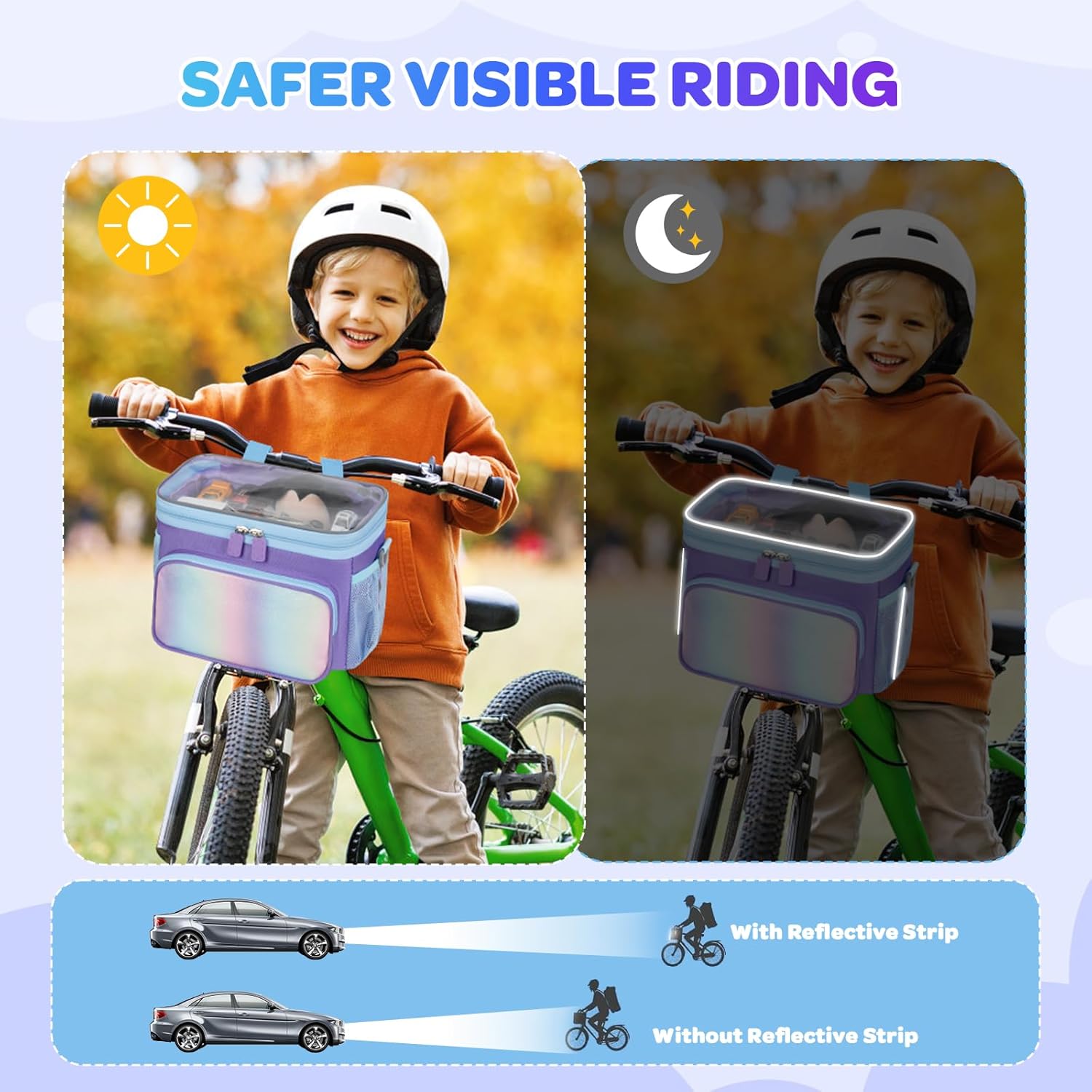 Kids Bike Basket, Front Frame Handlebar Bag for Toddler Scooter Tricycle Bicycle, Cute Small Fabric Bicycle Basket for Boys & Girls,