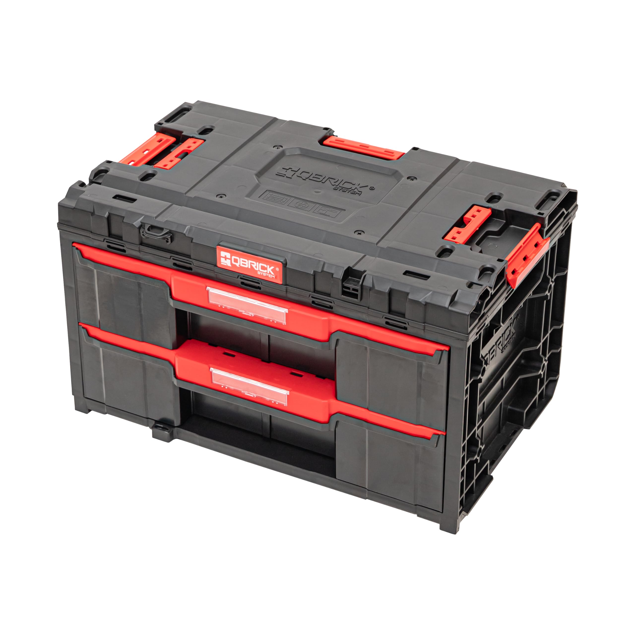 Qbrick System Werkzeugkoffer One Drawer 2 Toolbox 2.0 Black Werkzeugkasten mit 2 Schubladen IP66 Robust 24 kg Tragkraft Modular