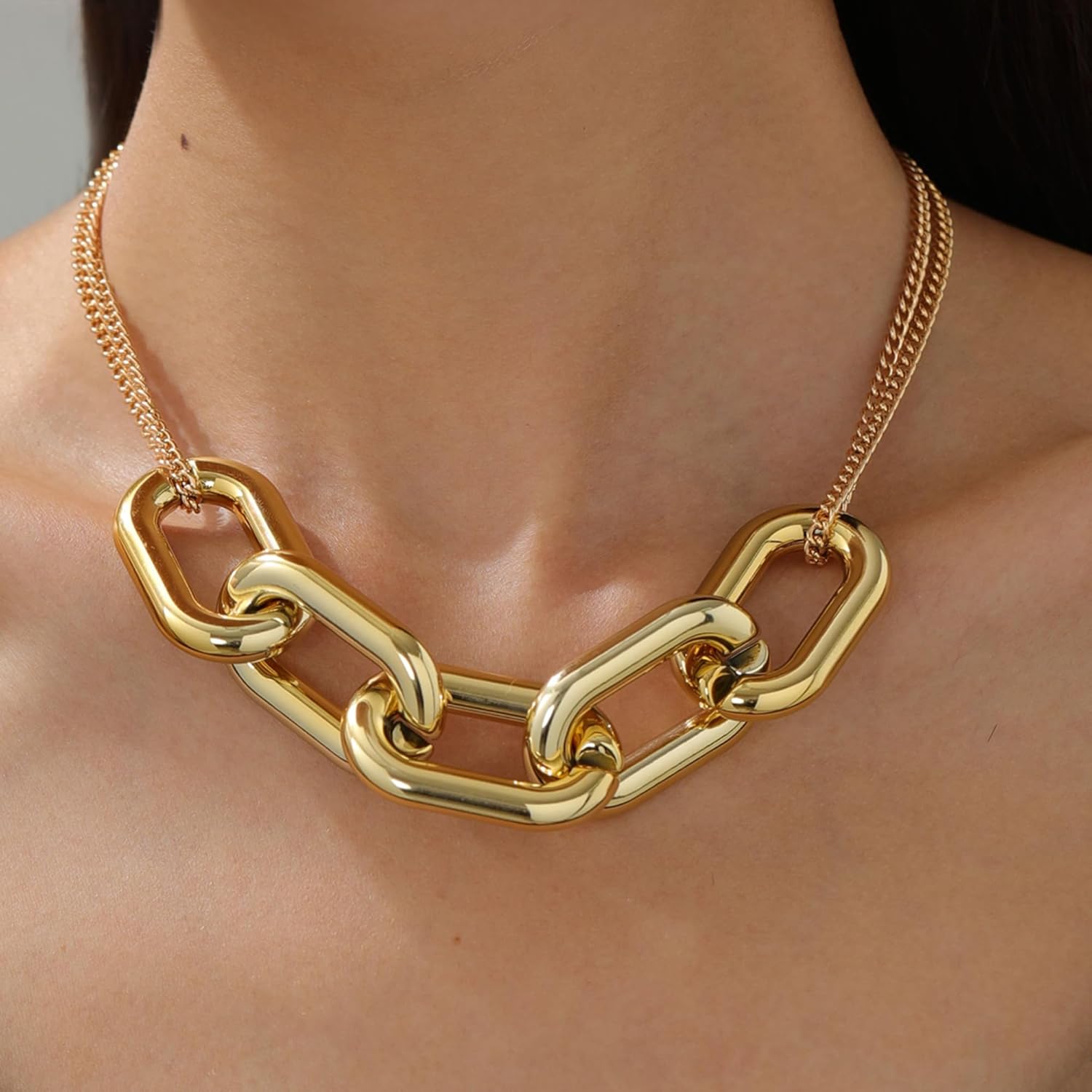 Gold Jewelry Set for Women, Chunky Necklace for Women, Gold Dangle Earrings, Chain Bracelet, Lightweight Plastic Gold-Plating Set, Bracelet, Necklace, and Earring Set - Image 3