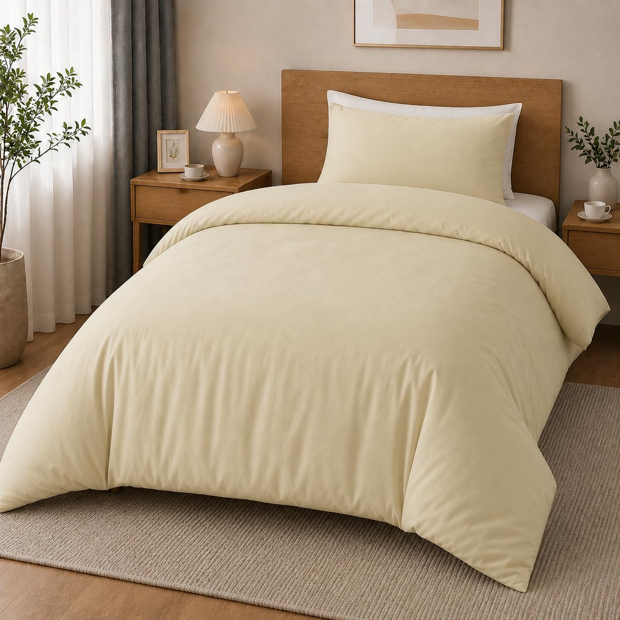 MOONLIGHT20015 Single Duvet Cover Set Brushed Microfibre Cream Bedding Sets