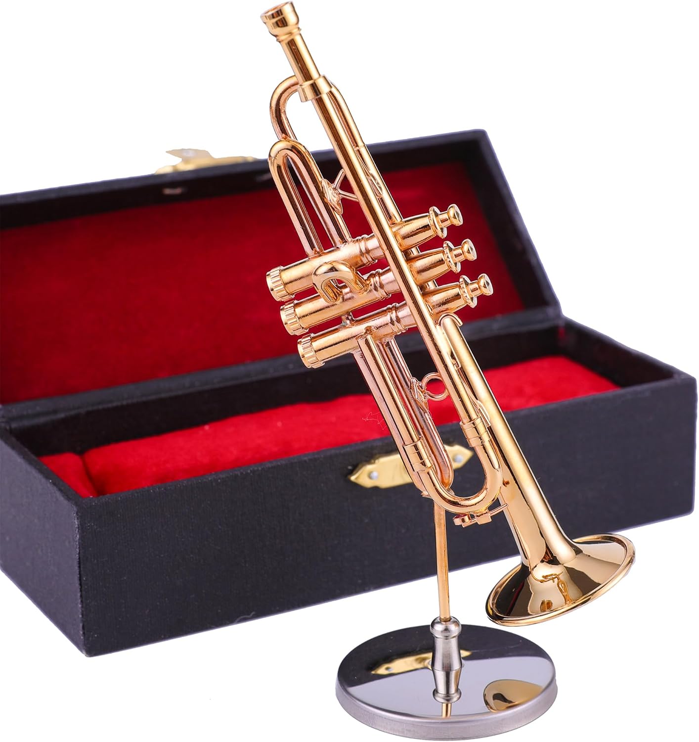 Miniature Trumpet Replica with Stand and Case Birthday Gifts Desktop Decor