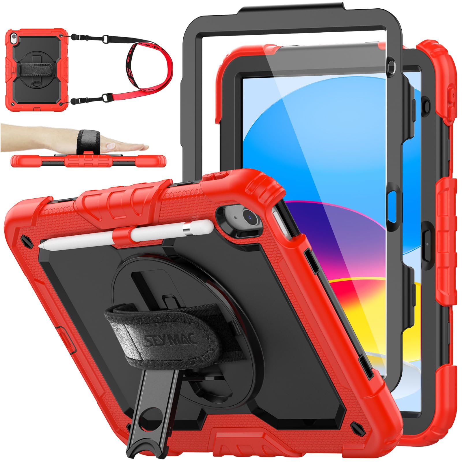 SEYMAC stock Case for iPad (A16) 11th/10th Generation 11''/10.9'' 2025/2022, Full-Body Drop Protection Case with Screen Protector &360° Rotate Hand