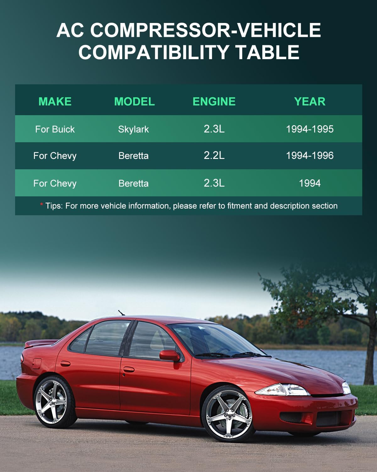 SCITOO AC Compressor fit for Buick for Skylark 2.3L 1994-1995, Air Conditioning Compressor fit for Chevrolet for Cavalier 2.2L 1994-2002, for Pontiac for Sunfire 2.3L 1995 10306260