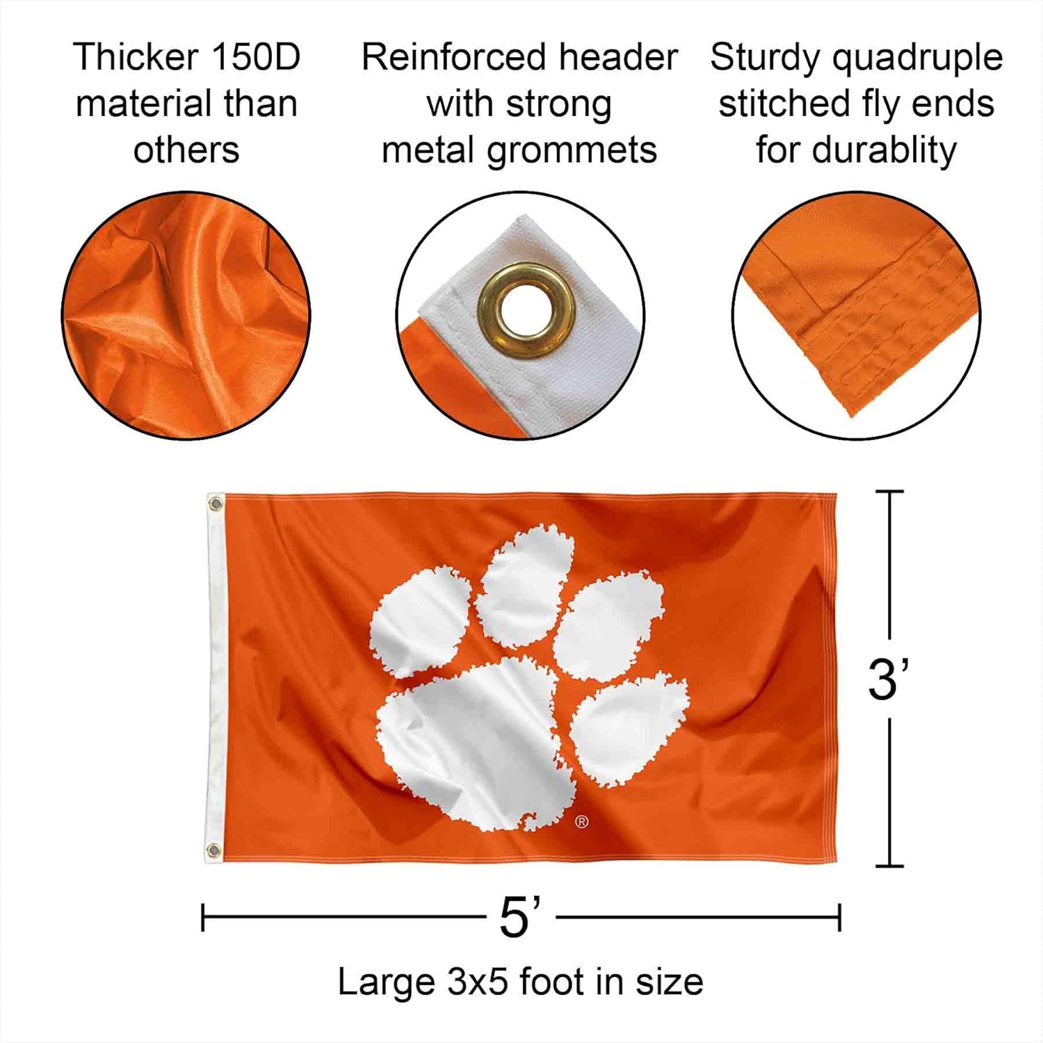 College Flags & Banners Co. Clemson Tigers Orange Logo 3x5 Grommet Flag - Image 2