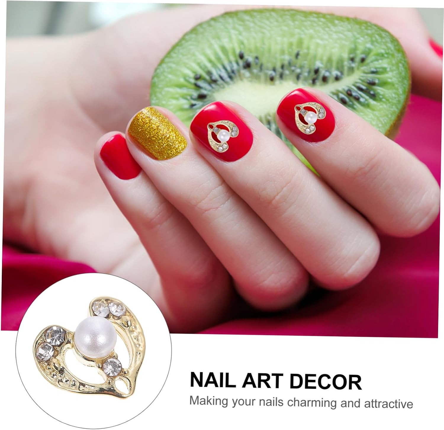 Baluue 12pcs 3D Heart Shape Nail Charms Alloy Nail Art Decorations Shining Manicure Studs for DIY Enthusiasts and Professionals