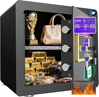 Home Safe with Digital Keypad & Alarm System - Electronic Lock Box for Jewelry Cash with Adjustable Shelves - Includes LED Light & Fireproof and Waterproof Bag(0.8/1.0/1.3/1.53/2.5Cuft)