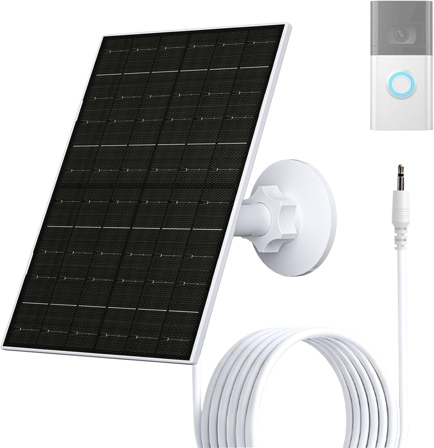 FUTURENZEN 7W Solar Panel Kit for Ring Video Doorbell 2/3/3 Plus/4, 16.4ft Cable, IP65 Waterproof, 360° Adjustable Mount