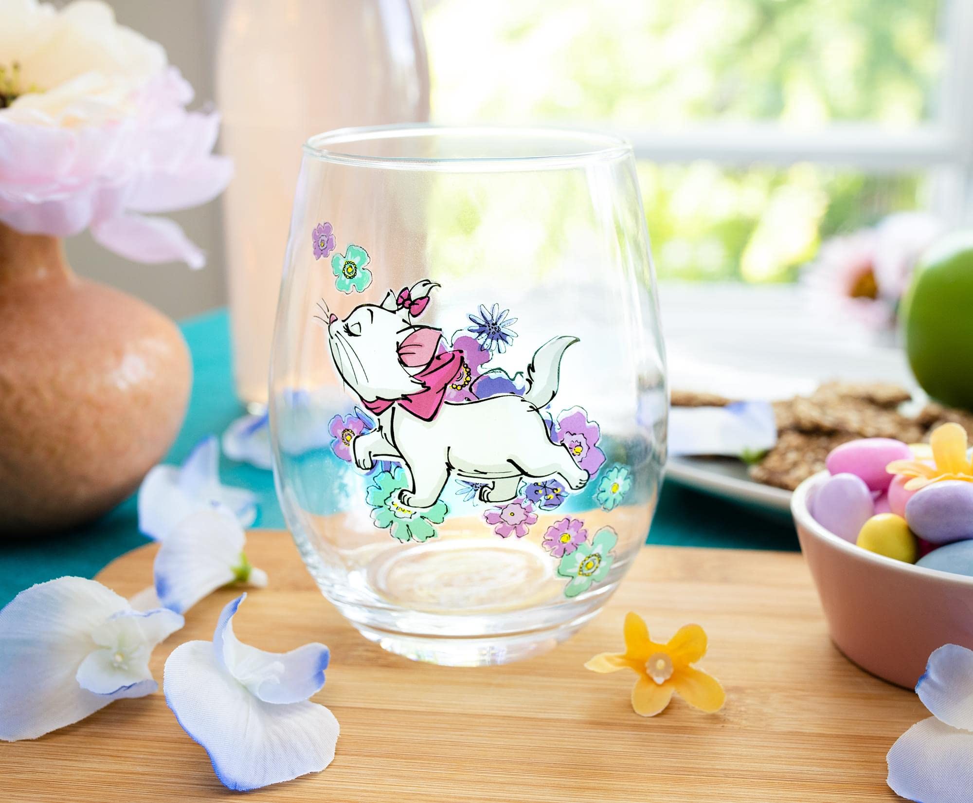 Disney The Aristocats Marie Walking Copa de vino sin tallo, vaso para mimosas, cócteles, utensilios de bar para el hogar para licor, decoración de cocina, bonitos regalos y coleccionables Kawaii
