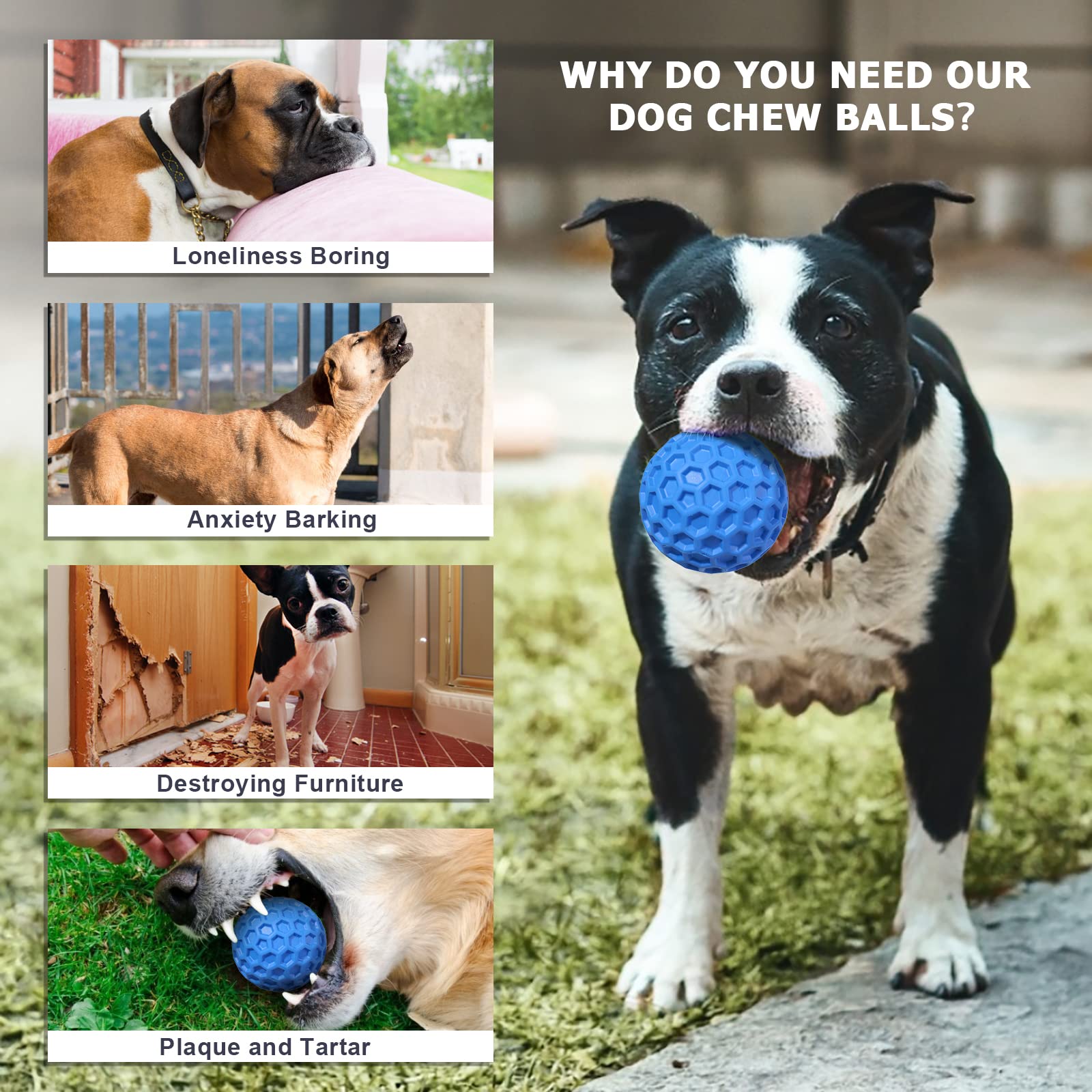 Pelotas chirriantes para perros, paquete de 2 juguetes para perros para masticadores agresivos, razas grandes y medianas, juguetes masticables duraderos y resistentes para perros, bolas de goma