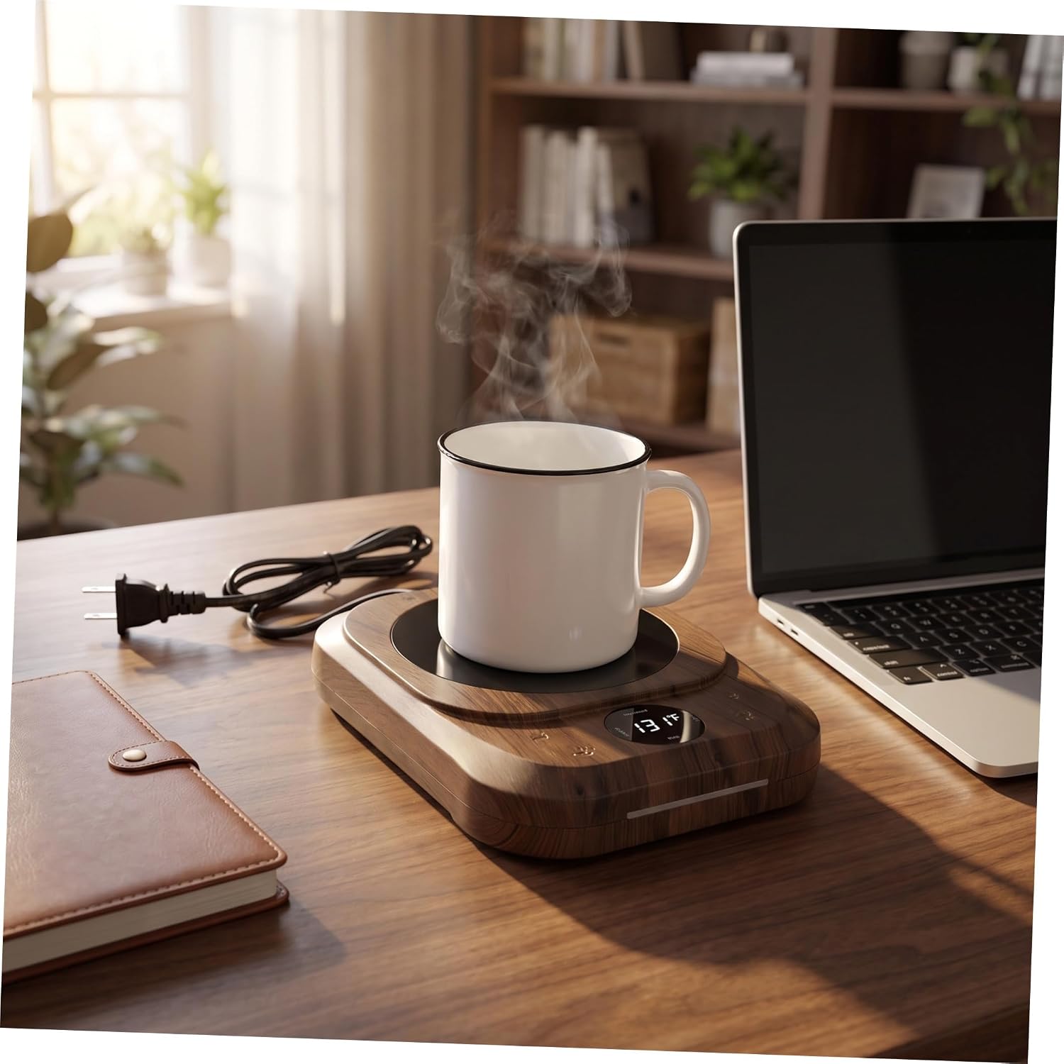 Coffee Mug Warmer Heater Cord with Oversized Heating Panel and Auto Shut-Off Intelligent LED Screen Display, Colorful Ambience Light Compatible with Most Cup Materials for Home