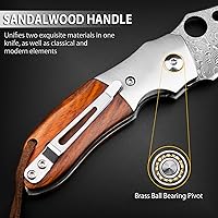 Vista 3 de NedFoss Cuchillo de bolsillo de Damasco para hombre, hecho a mano forjado VG10 Damasco cuchillo de bolsillo con hoja de acero de Damasco con mango