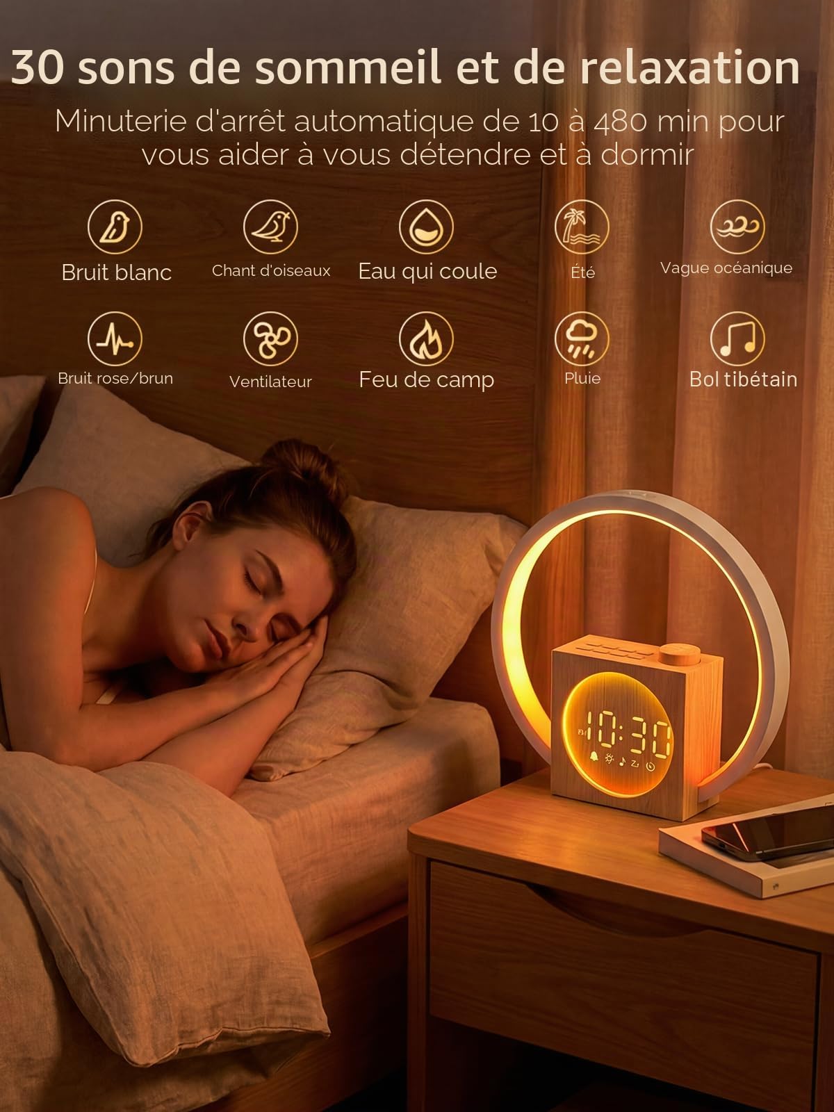 Reveil Simulateur d'aube, Veilleuse Tactile avec Charge USB, Déco | Éveil Lumière avec 12 Couleurs, 30 Sons Naturels, Affichage Variable, Veilleuse Enfant, Snooze, Sleep Timer, Idée Cadeau