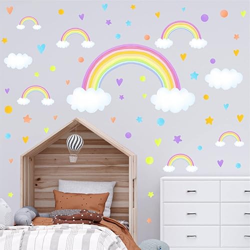 Miniatura 2 de Calcomanías de pared de arco iris coloridas, calcomanías de pared de arco iris, calcomanías de acuarela de corazón de arco iris, calcomanías de nube