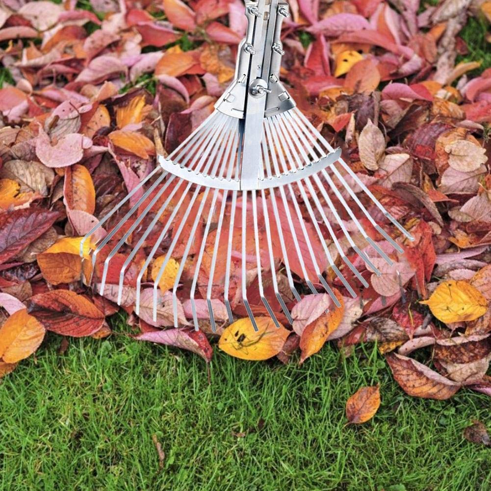 Adjustable Garden Rake Leaf, Stainless Steel Head, 40cm x 45cm, Ideal for Lawns and Gardens