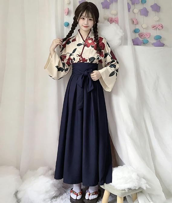 Kimono, Kimono, Taisho Roman, Cosplay, Costume, Shrine Maid, Dress, Women's, Yukata, Girl-Style, Cute, Floral Print, Short Length, Long Length, S-L