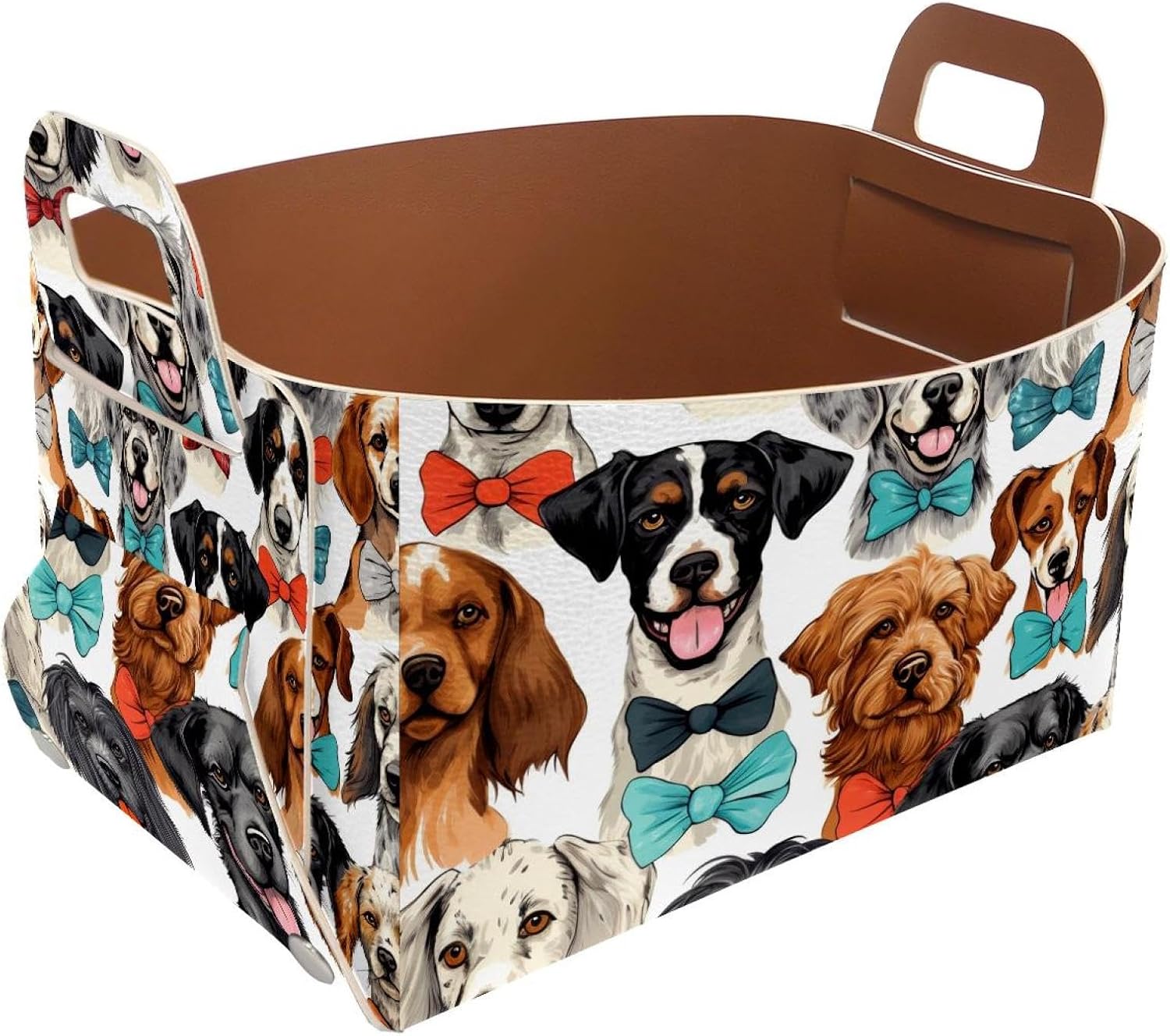 Small Storage Baskets for Organizing, Funny Dogs of Different Breeds in Bow Ties and Neck Scarves Rectangle Foldable Basket Container Bin for Shelves Bathroom Nursery Closet, 8.5×5.5×5.1”