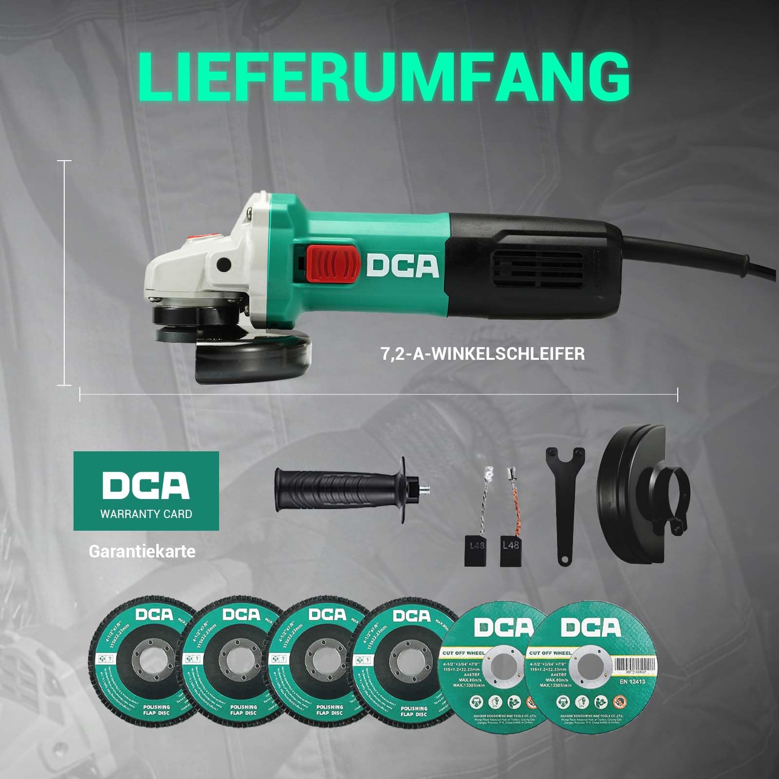 DCA 860W Winkelschleifer 125 mm, 11.800 min⁻¹, Ultraschlanker Griff (178 mm Griffumfang), Kompaktes Getriebegehäuse, 1,6 kg Leichtgewicht Trennschleifer zum Schneiden und Schleifen