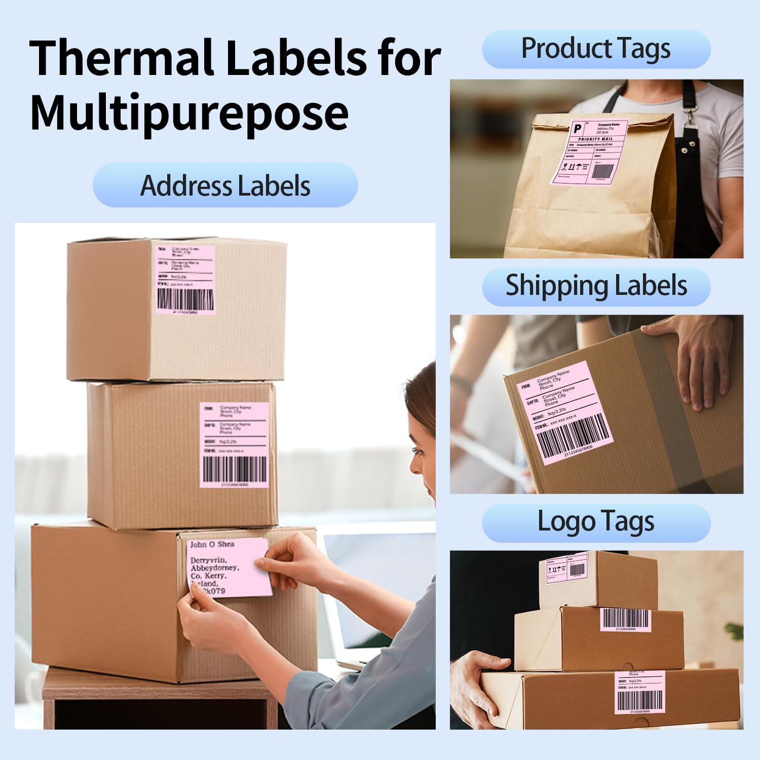 Phomemo 4X6'' Thermal Shipping Labels - Pack of 100 4x6 Fan-Fold Labels for Shipping Labels, Address, Mail, Product Logo Labels, Commercial Grade, Pink - Image 6
