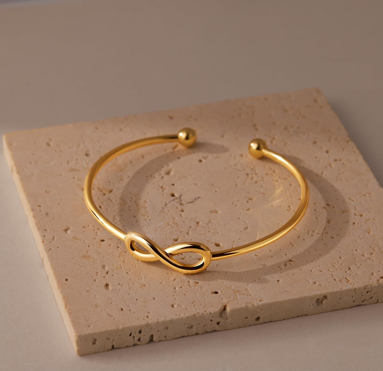 Gelbesty Infinity Love Knot Dainty Gold Bangle Bracelets for Women, 14K Gold Plated Adjustable 925 Silver Bracelet, Trendy Jewelry Gifts for Valentine's Day - Image 3