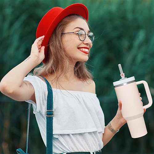 Miniatura 4 de DUMING-IN Paquete de 6 popotes de vidrio de repuesto para vaso Stanley de 40 onzas y 30 onzas, bonitas pajitas de vidrio con dijes, popote Stanley