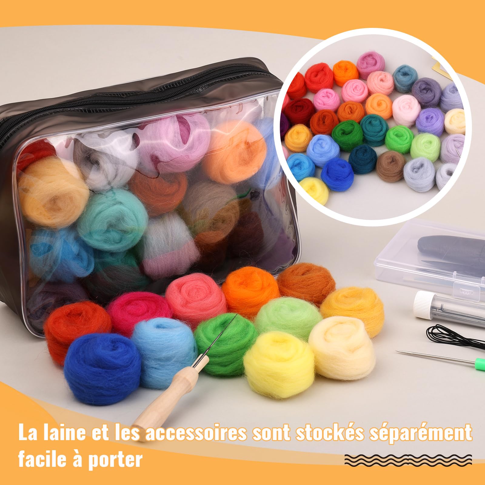 Kit De Feutrage à L'aiguille 394 Pièces Pour Débutants Avec étui De Rangement, 50 Couleurs Vives, Laine De Feutrage, Ensemble Complet D'outils De Feutrage Pour Loisirs Créatifs, Décoration D'intérieur
