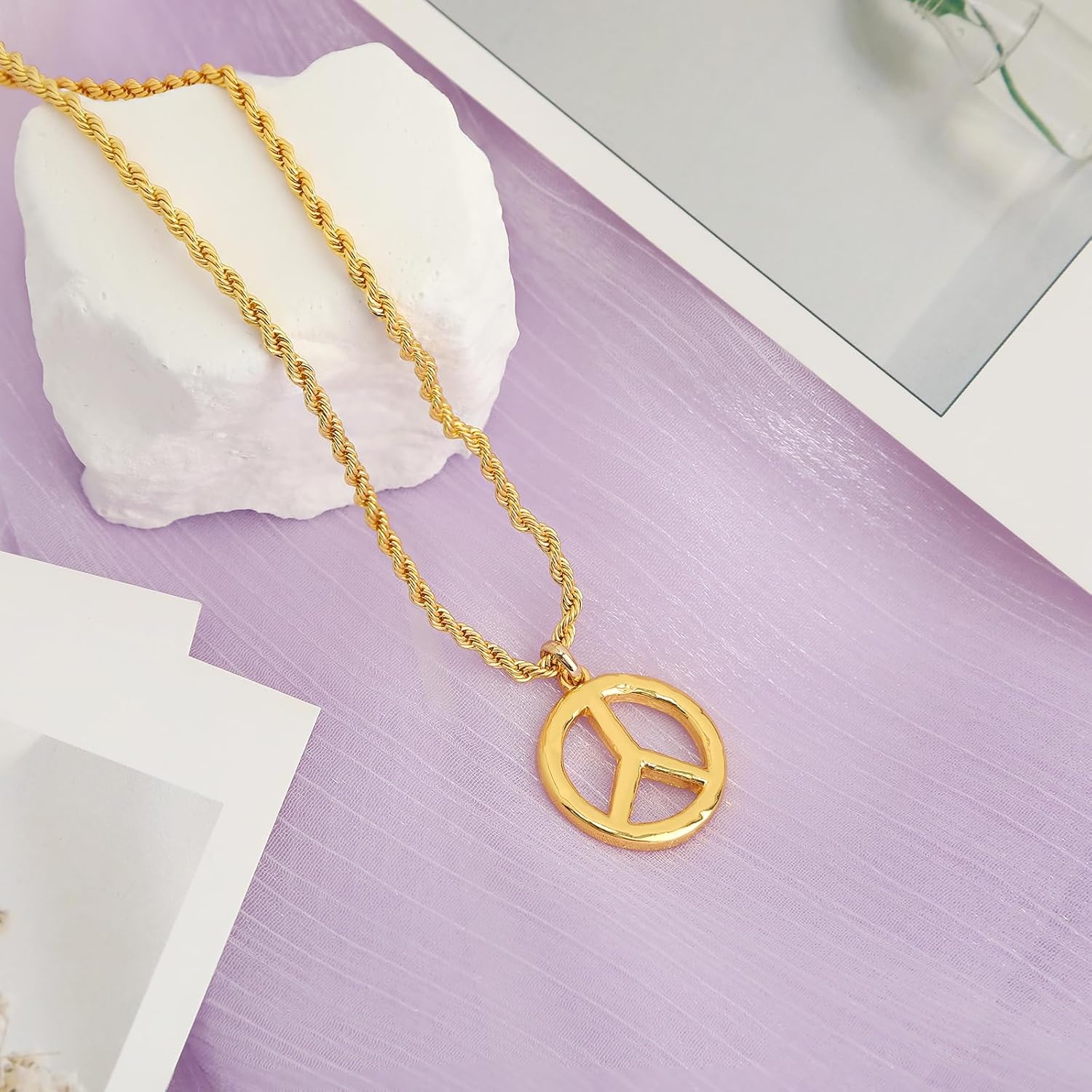 Peace Sign Hippie Necklace: 18K Gold Plated Peace Symbol Charm Pendant Necklaces 1960s 1970s Party Accessories Hippie Jewelry for Men Women - Image 5