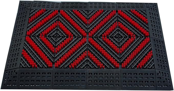 Heavy Duty Outdoor Boot Scraper Mat, 29.5" x 17.5" | Mud & Snow Doormat with Stiff Nylon Bristles, Modular Interlocking Shoe Cleaner for Garden 1.37" Thick
