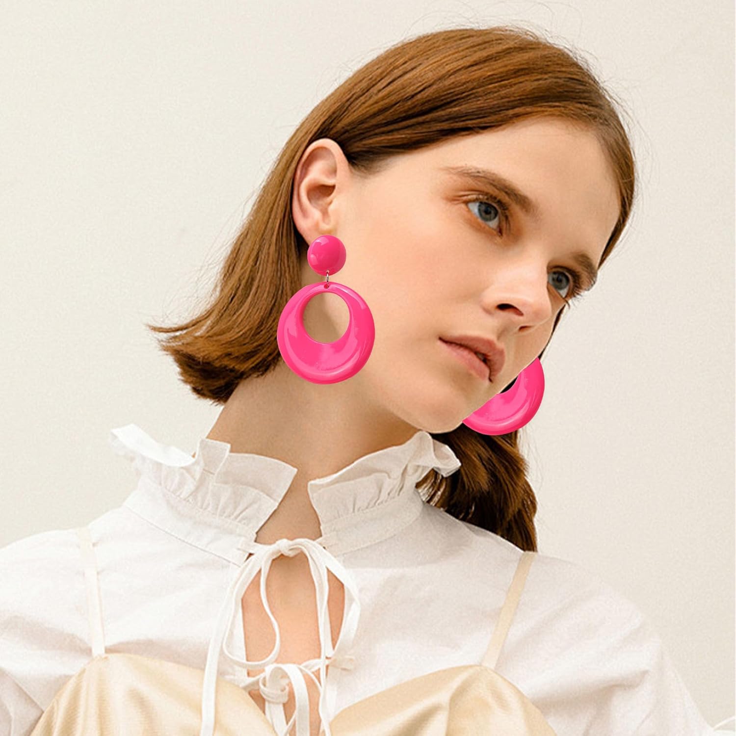 70s Earrings for Women Acrylic Vintage Geometric Hollow Round Dangle Stud Earrings Simple Retro Statement Jewelry Gifts - Image 3