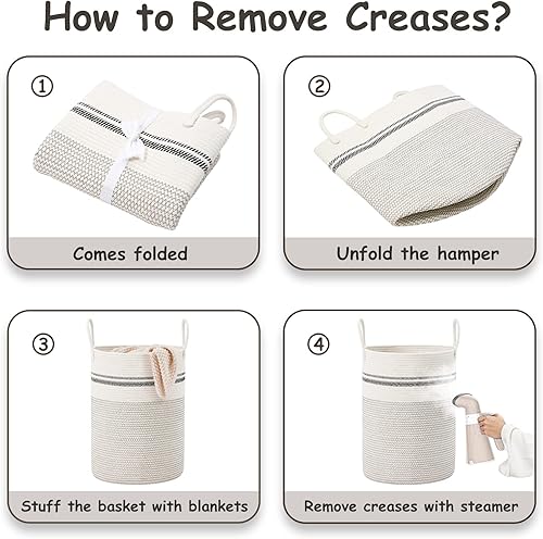 Miniatura 6 de VIPOSCO Cesta de lavandería grande, cesta de almacenamiento de cuerda tejida alta para mantas, juguetes, ropa sucia en la sala de estar, baño,