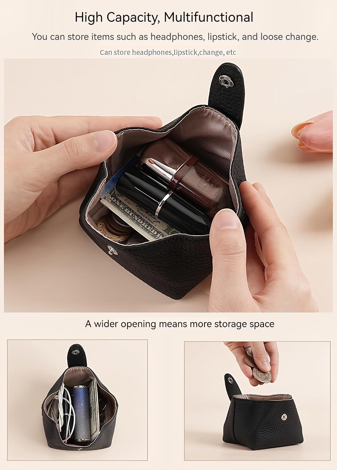 Leather Coin Purse Mini Headphone Bag Soft Change Organizer Pouch image 3