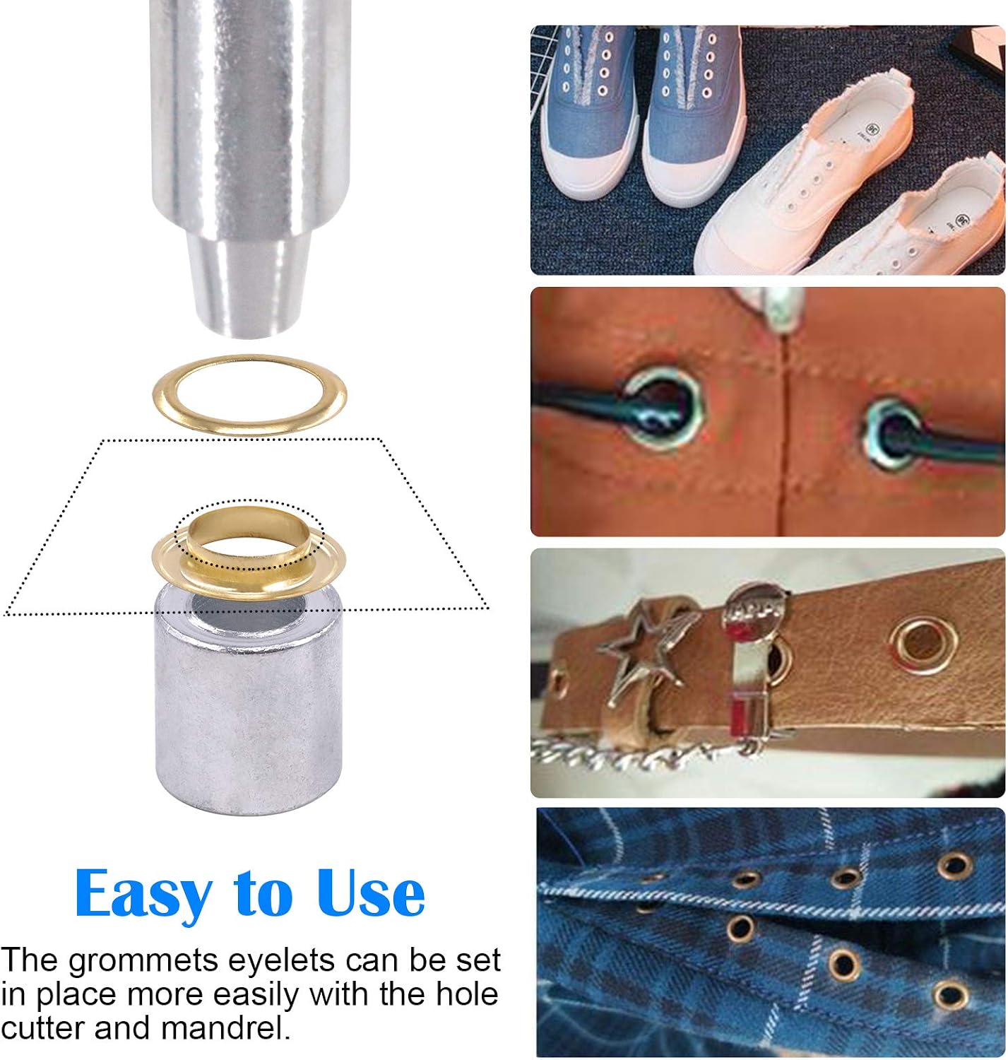 Glarks 164Pcs 1/2 Inch Grommets Eyelets with Tool Sets, 160Pcs 4 Colors Grommets Eyelets with 4Pcs Installation Tools for Fabric, Canvas, Curtain, Clothing, Leather Repair and Decoration