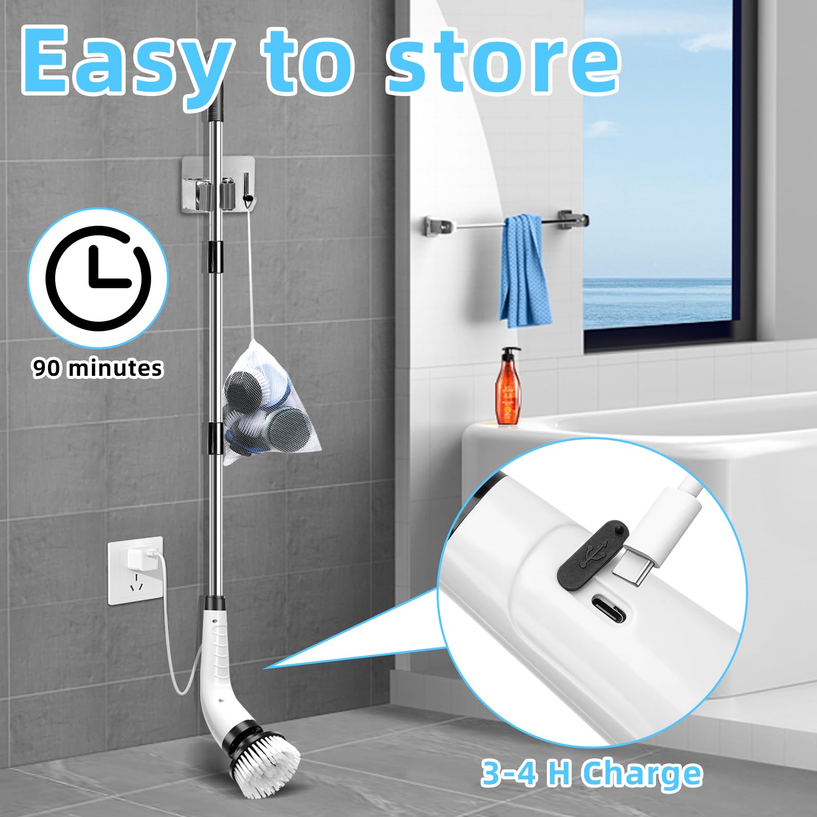 GRUTTI Elektrische reinigingsborstel, spin scrubber voor badkamer en voegen, reinigingsborstel voor huishouden met 5 borstelkoppen, 2 modi, perfect voor het diep reinigen van tegels, keuken, barbecue