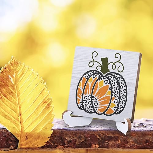 Miniatura 3 de Decoración de otoño de calabaza de Acción de Gracias, decoración de escritorio de madera rústica para el hogar, granja, oficina, sala de estar,