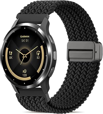 22mm Magnetic Braided Compatible with Garmin Vivoactive 4 Watch Bands/Venu 4 45mm/Venu 3/Venu 2, Elastic Nylon Soft Sport Stretchy Wristband Strap for Forerunner 265/255/255 Music Men Women