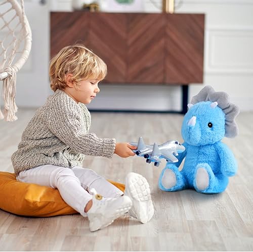 Miniatura 5 de VANLINNY Peluche de dinosaurio peluche de dinosaurio de 9 pulgadas lindo juguete de peluche azul de triceratops para niños regalos de peluche de