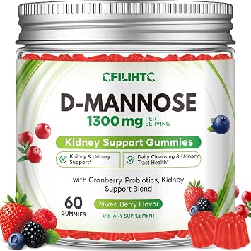CFILIHTC D-Mannose Cranberry Gummies Supplements for Women, with D Mannose 1,300mg, Cranberry & Probiotics, Urinary Tract Health for Women, Kidney Cleanse, Bladder Flush Health, Sugar-Free 60 Count