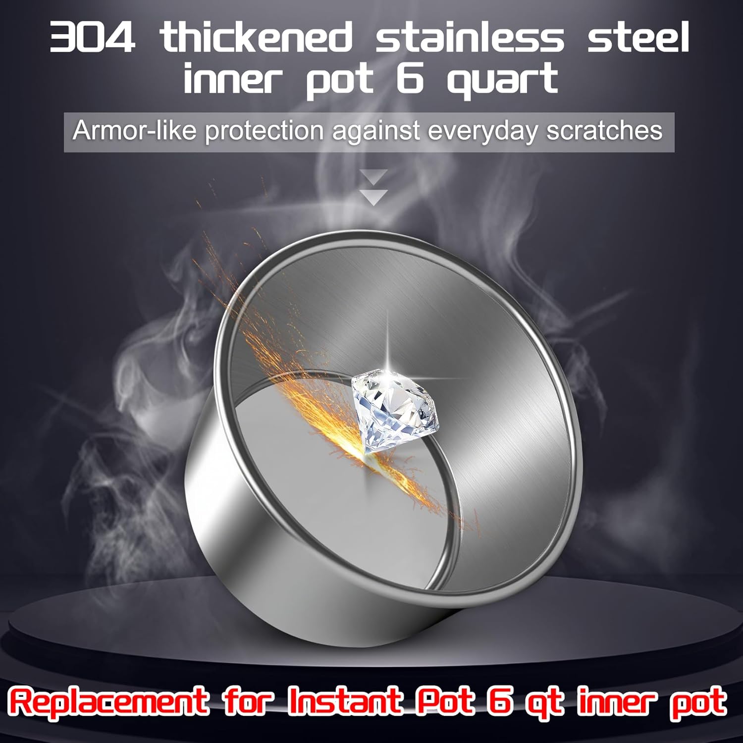 Upgraded Stainless Steel Inner Pot for Instant Pot 6 Quart, Food-Grade 304(18/8) Stainless Steel, with 2 Sealing Rings & 1 Sealing Lid, 3-Year Warranty
