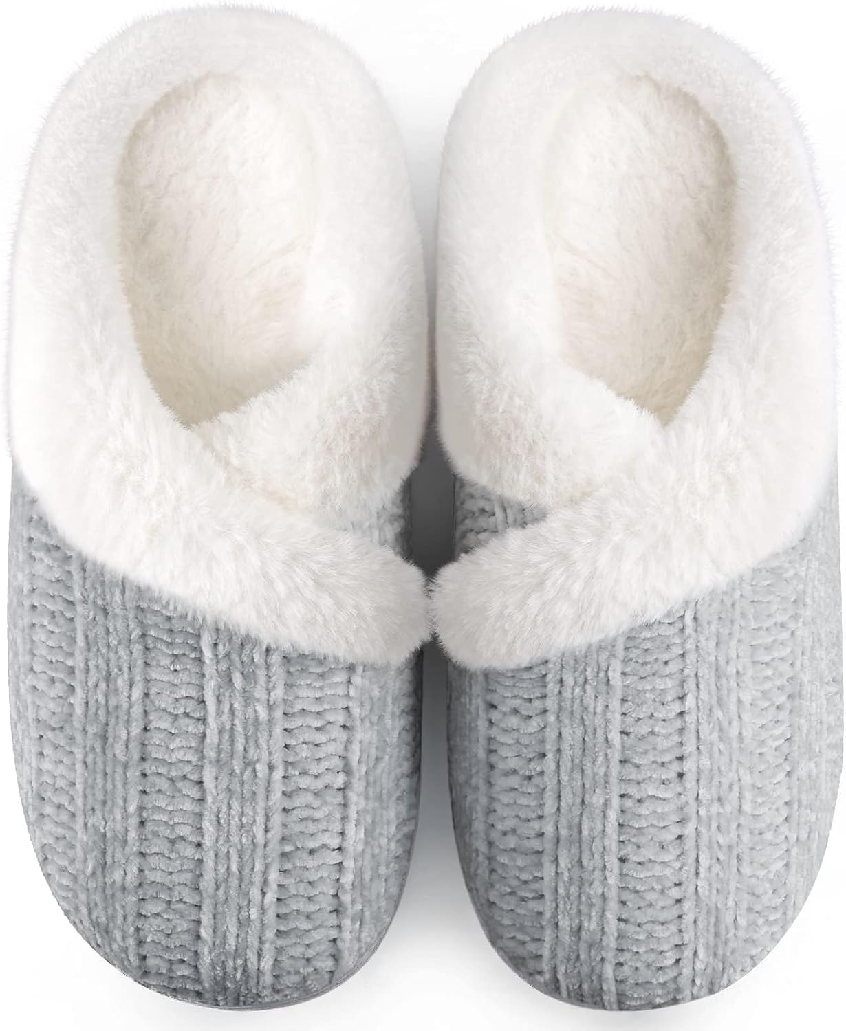 Slippers for Women Fuzzy House Slip on Indoor Outdoor Bedroom Furry Fleece Lined Ladies Comfy Memory Foam Female Home Shoes Anti-Skid Rubber Hard Sole