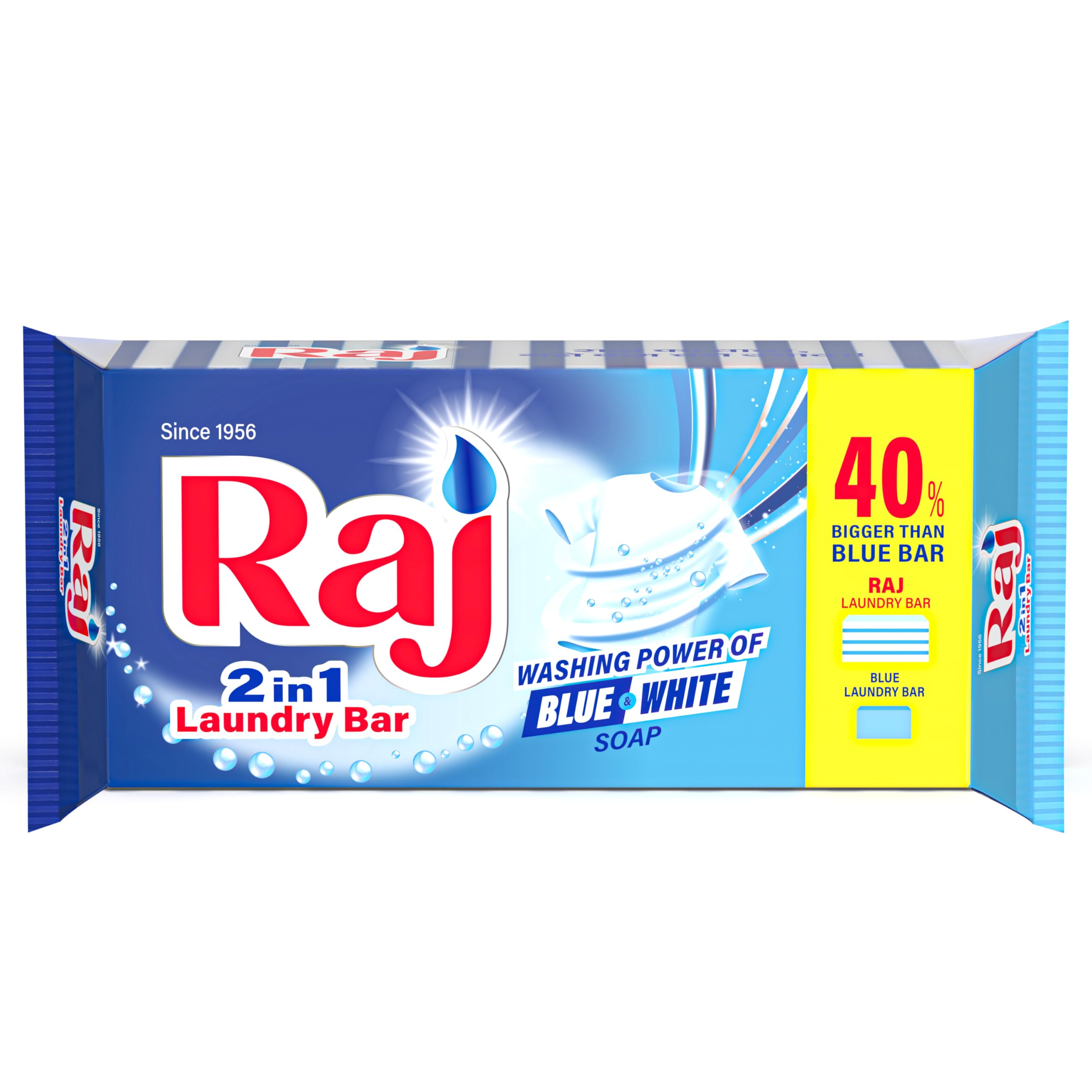 Raj 2-in-1 Laundry Soap Bar for Clothes 1Kg(200g x5 Bars) | Tough Stain Removal & Built-in Optical Brighteners | Vegetable Oil Detergent Bar for Indian Households