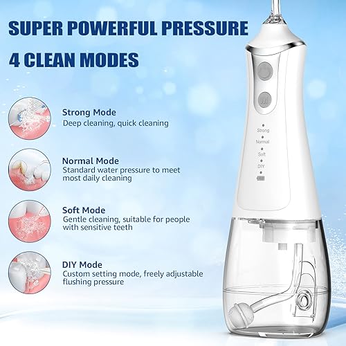 Miniatura 4 de Irrigador dental de agua para dientes 5 modos de irrigador bucal portátil IPX7 impermeable irrigador bucal de 101fl oz 4 chorros potente batería