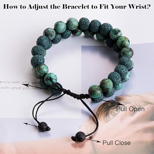 Miniatura 5 de Pulsera difusora de aceites esenciales de aromaterapia, piedra de lava, piedras preciosas y difusor de ansiedad (verde oscuro)