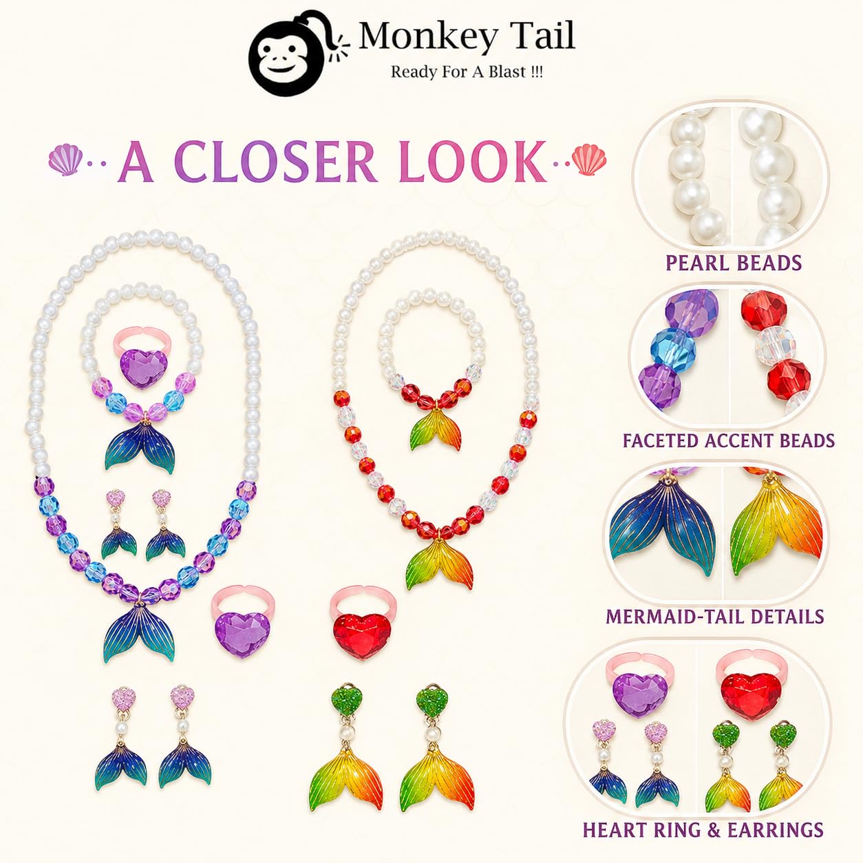 MONKEYTAIL Birthday Return Gift for Kids Mermaid Jewellery Kit, Set of 2 4