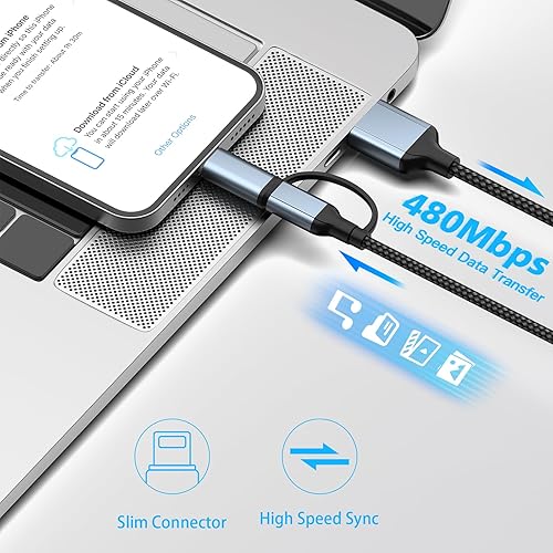 Miniatura 4 de Cable de carga para iPhone de 2 pies, USB C de 2 pies y cable Lightning 2 en 1, cable USB C de 2 pies, cable Lightning de 2 pies para iPhone 15 14