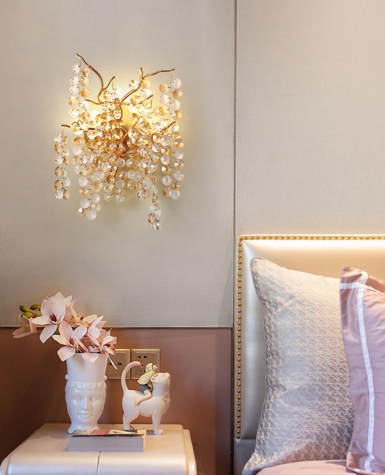 CITRA Led Glass Waterdrop Crystal Gold Metal Wall Light for Dining Living Room - Warm White