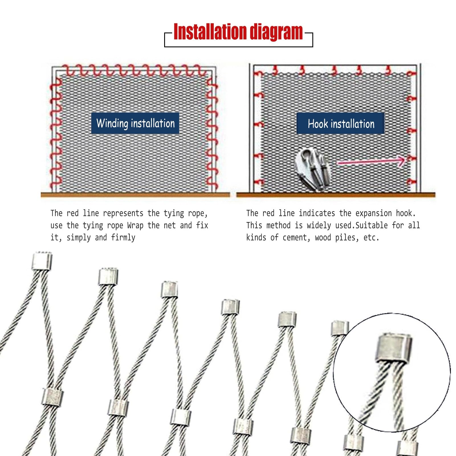 Malla de cuerda de acero inoxidable, red de seguridad flexible, malla de alambre resistente al calor, red de barrera para exteriores resistente a los impactos (1,3 x 9 m de alto x 4,26 x 29,5 pies