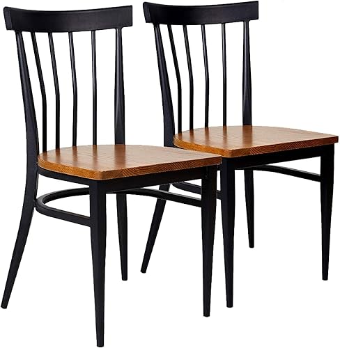Juego de 2 sillas de comedor resistentes, sillas apilables comerciales con asiento de madera y marco de metal, capacidad de 500 libras, para cocina,