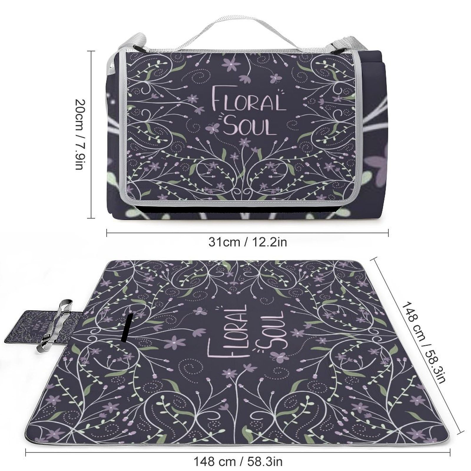 3D Impression L'âme De fleurse Couverture Pique Nique Tapis Pique Nique Nappe Picnic Couverture De Pique-Nique pour Le Voyage, Le Camping, Les Vacances, Etc 148x148cm