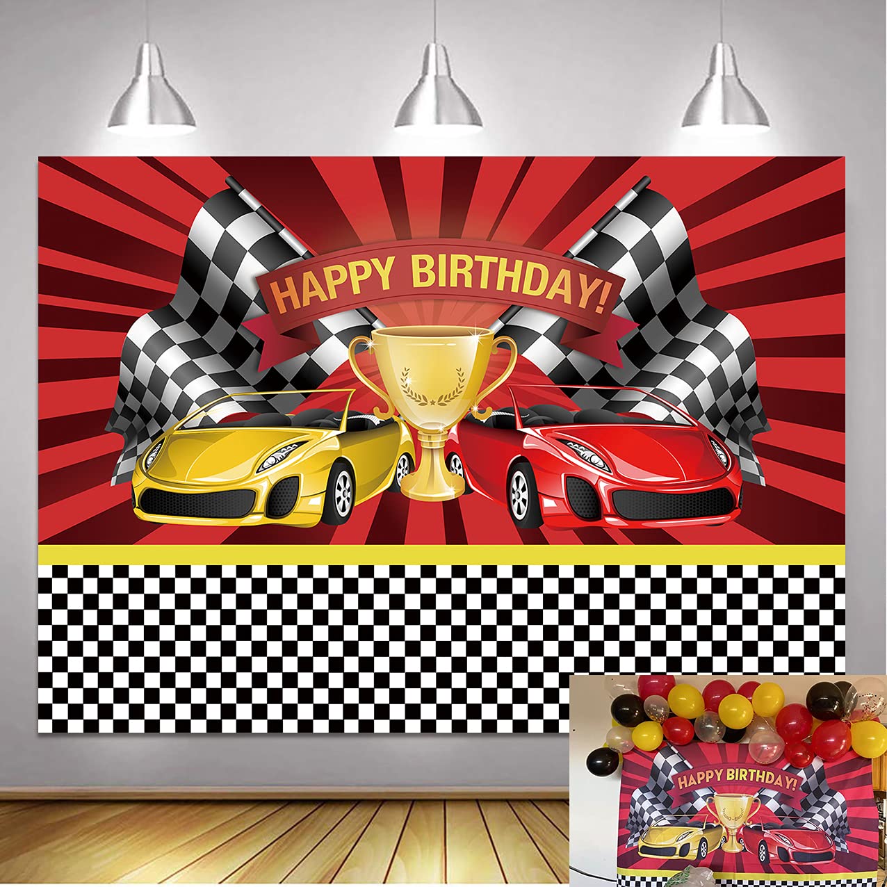 Aperturee Racing Black White Grid Tire Birthday Arch Backdrop main image 0