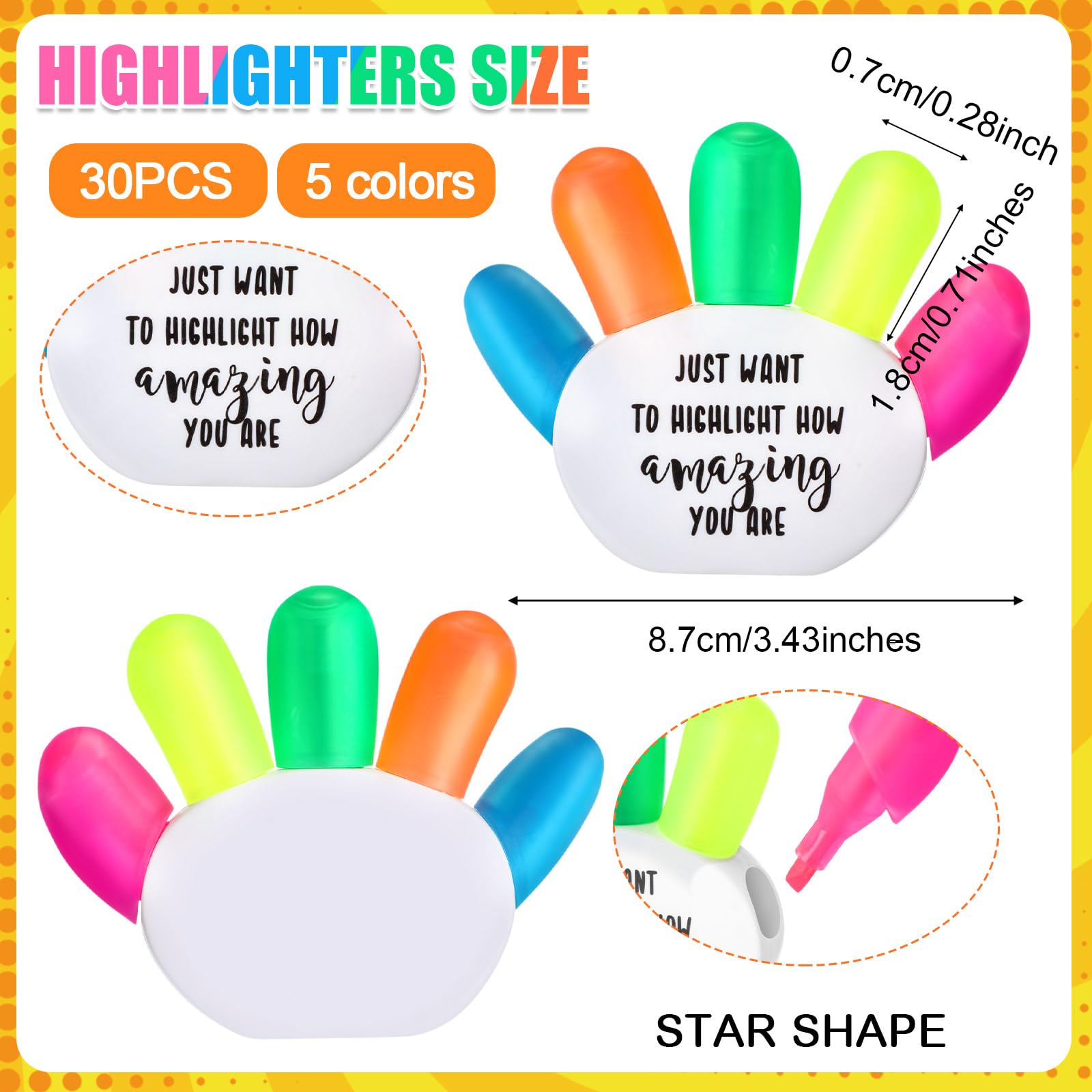 30 Sets inspirierende Textmarker, Fingerform, Textmarker, 5-in-1, fluoreszierende Aquarellstifte, Pinselspitze, Masse, Bestätigungsgeschenke, Klassenpreise für Kinder, Schüler von Lehrern